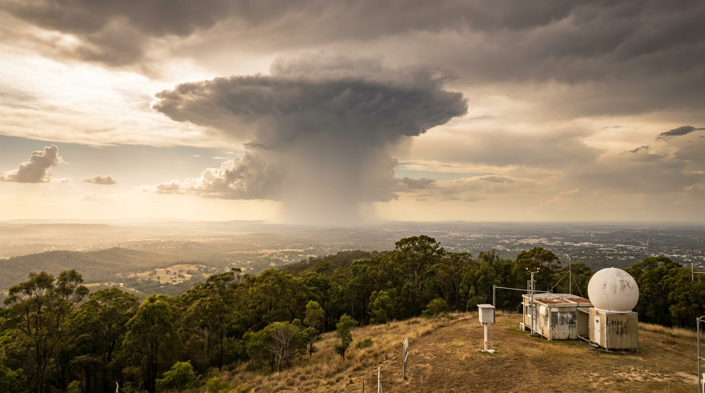 How do single-cell thunderstorms form: a towering cumulonimbus cloud develops in a blue sky above a rural landscape.