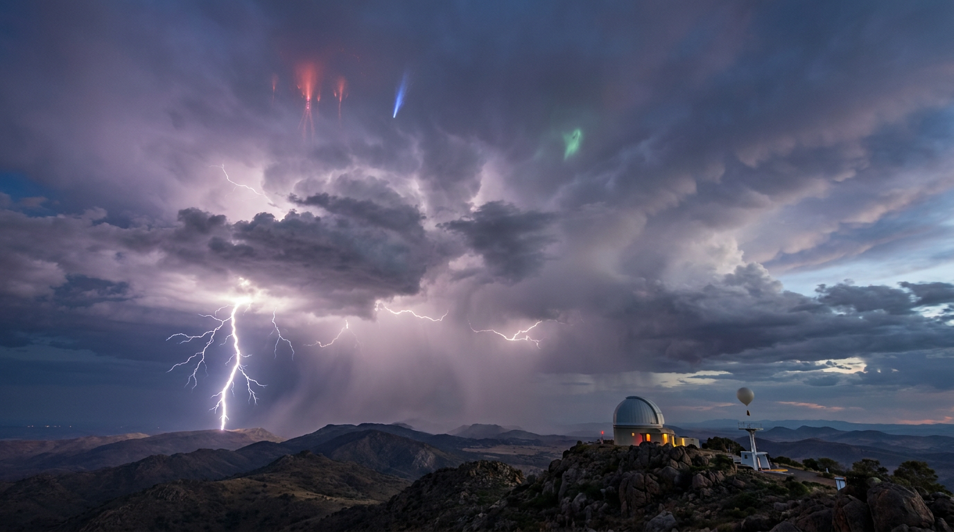 Vibrant types of lightning branching across a dark night sky during a severe thunderstorm.