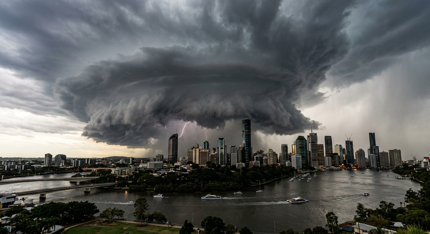 A severe supercell storm approaches Brisbane before the 2014 hailstorm.