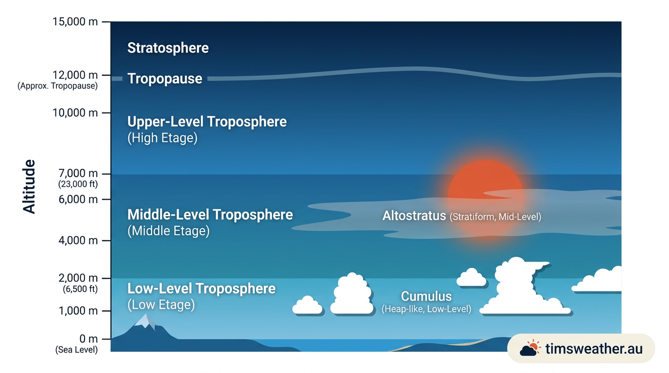 Diagram of altostratus cloud formation in the middle troposphere.
