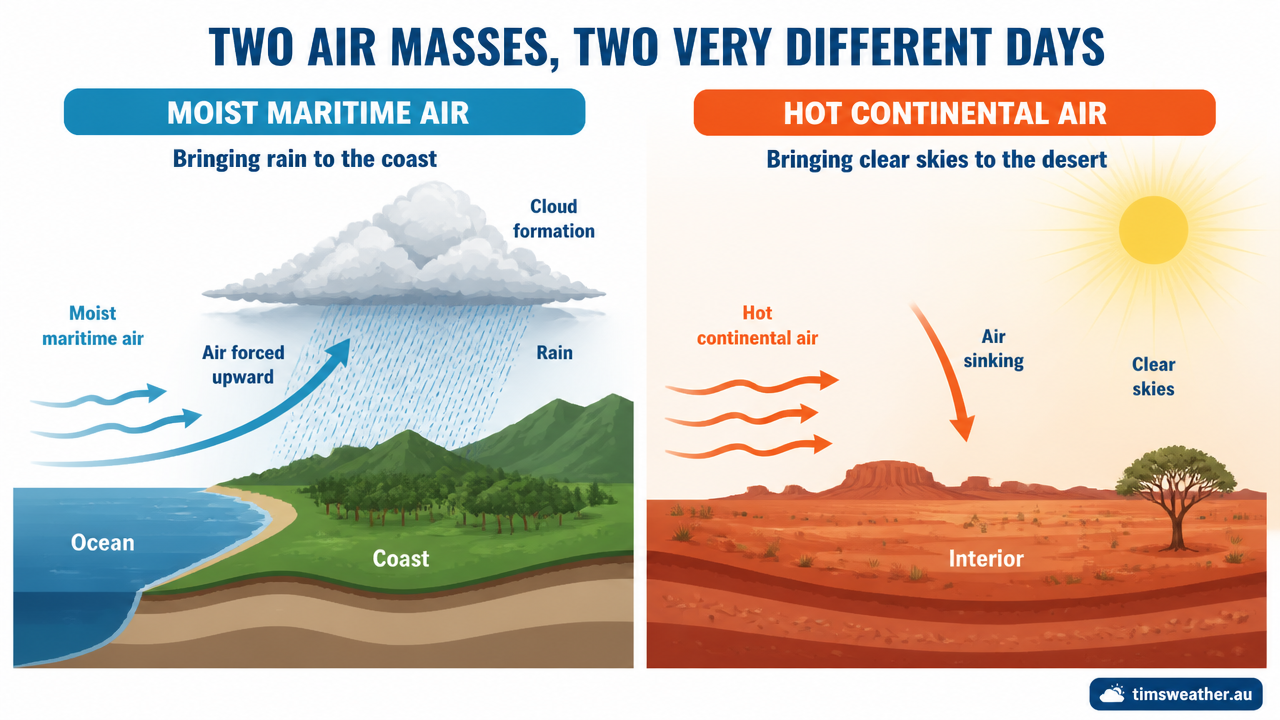 Cross-section showing moisture differences between maritime and continental Australian air masses