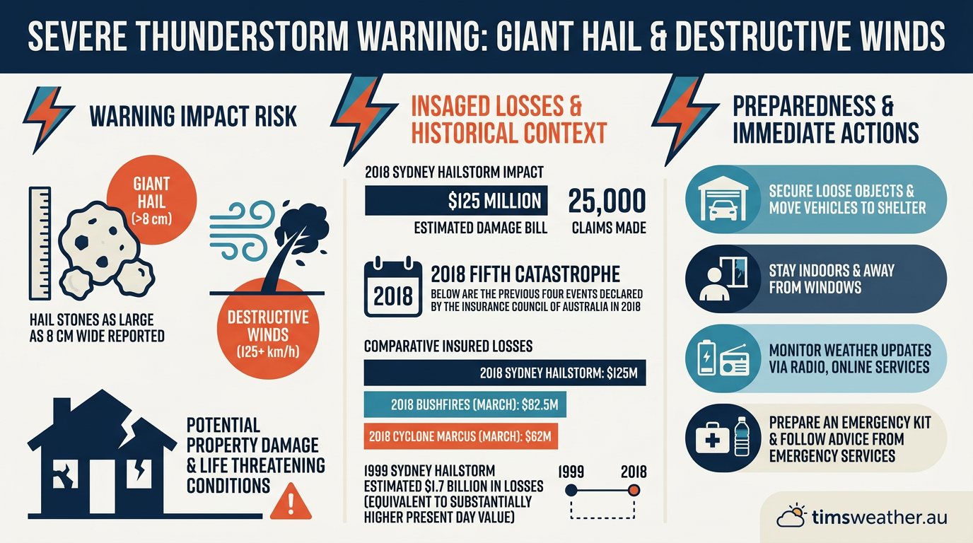Bureau of Meteorology warning graphic for the December 2018 Sydney hailstorm