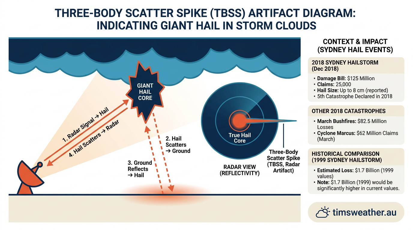 Explanation of a radar Three-Body Scatter Spike caused by large hail