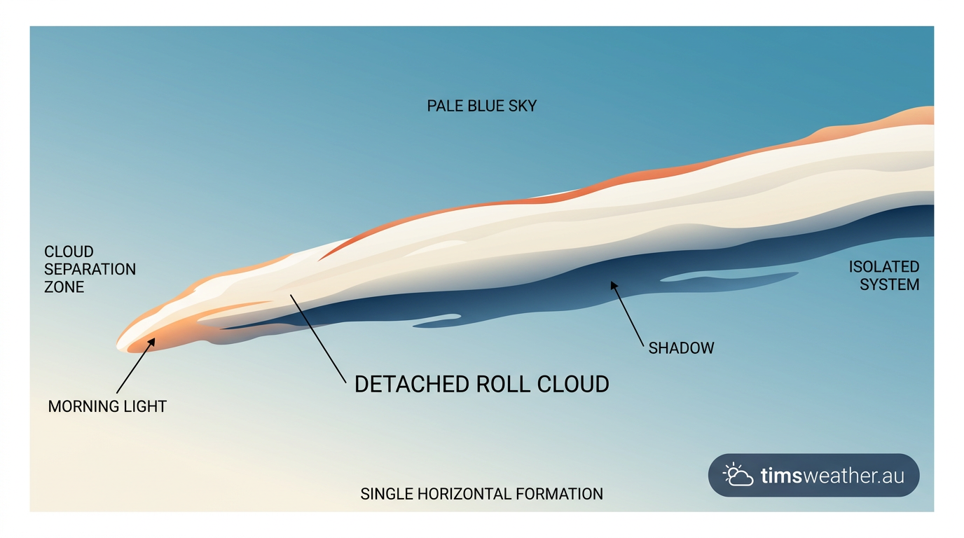 A detached horizontal roll cloud against a clear sky