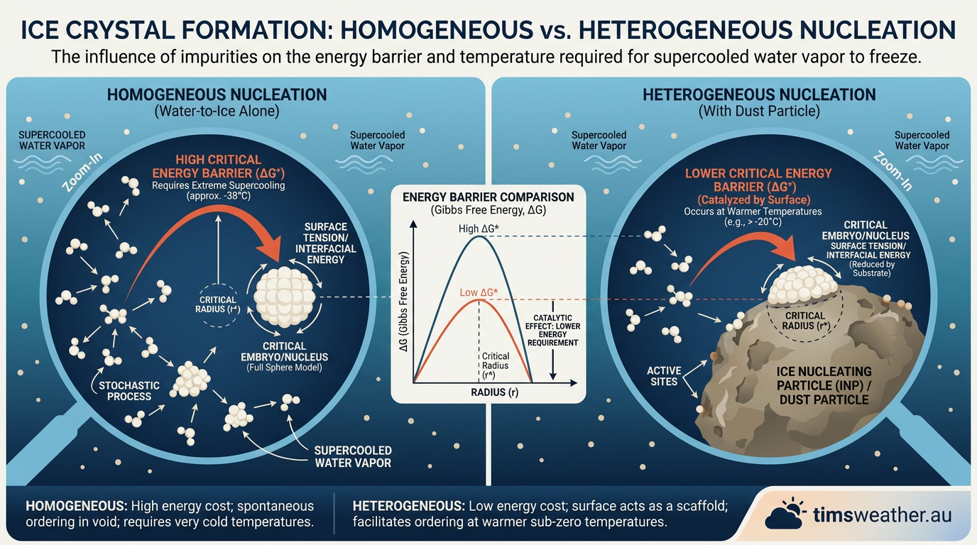 Infographic showing the physics of supersaturation and nucleation processes for high altitude ice growth.