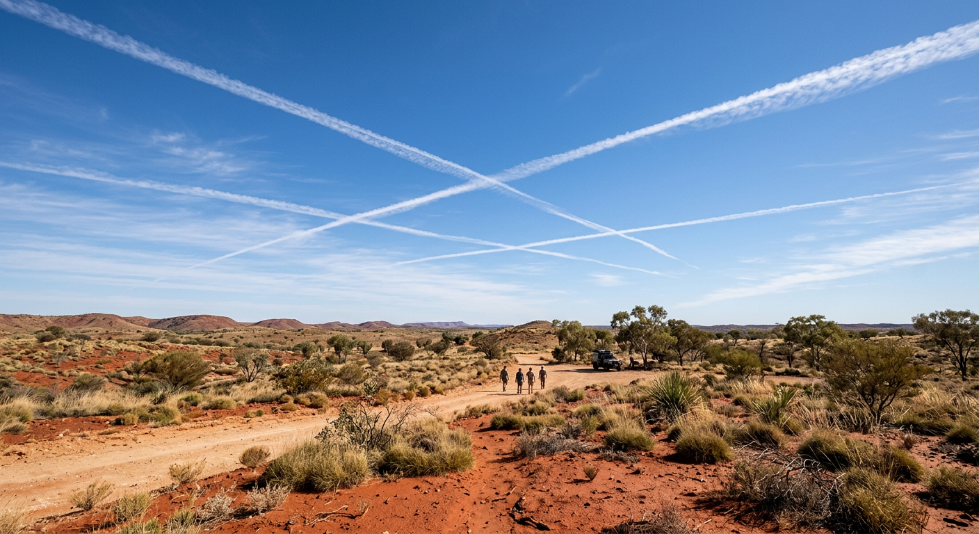 Persistent contrails clearly visible over the remote sector of regional Australia.