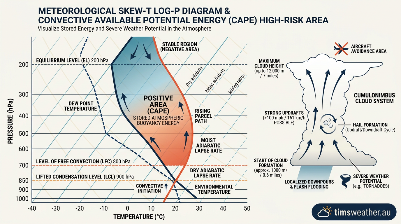 Skew-T log-P chart showing atmospheric instability during storm formation.