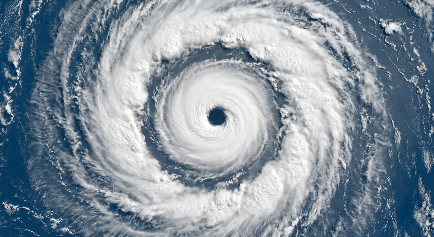 Satellite view of a tropical cyclone displaying a double eyewall structure during an eyewall replacement cycle.