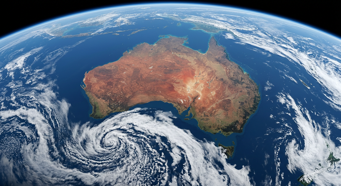 Satellite imagery showing completely clear skies over a landmass due to a persistent high-pressure system