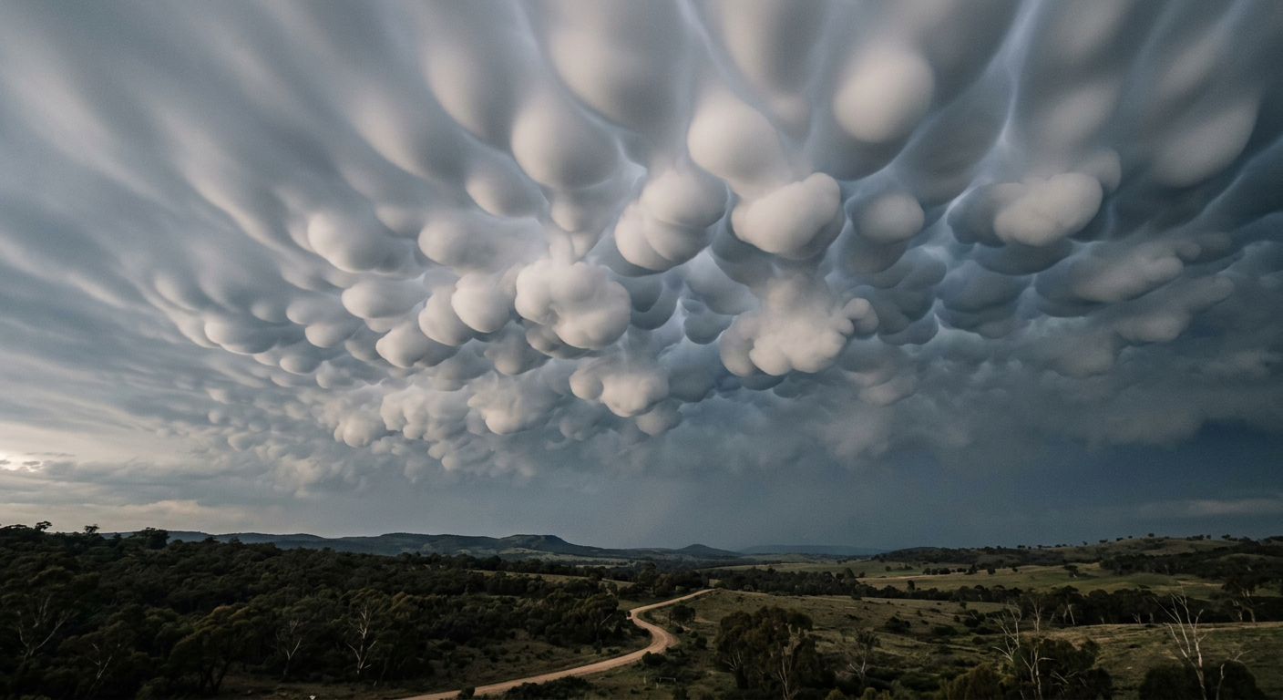 Close-up view of individual mammatus cloud lobes demonstrating the smooth texture created by evaporative cooling.