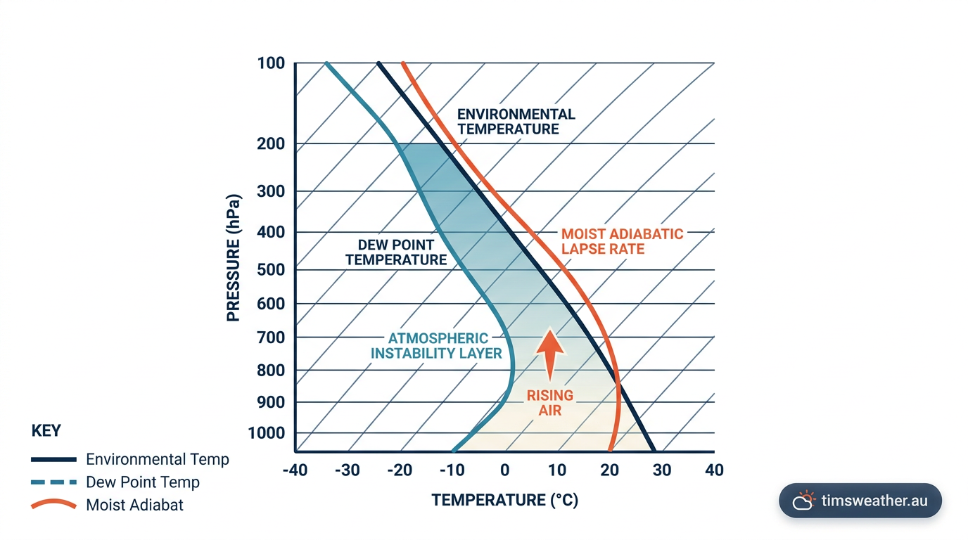 Atmospheric instability graph showing the moist adiabatic lapse rate