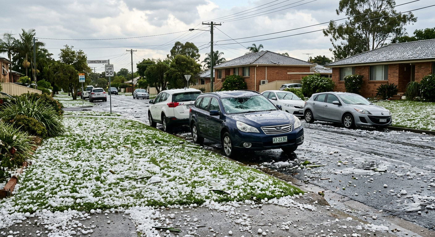 Damage in a residential area after a supercell produced a severe hailstorm.