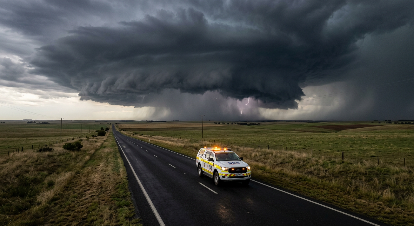 A dark, lowering wall cloud forming over the Great Plains ahead of a severe weather event.