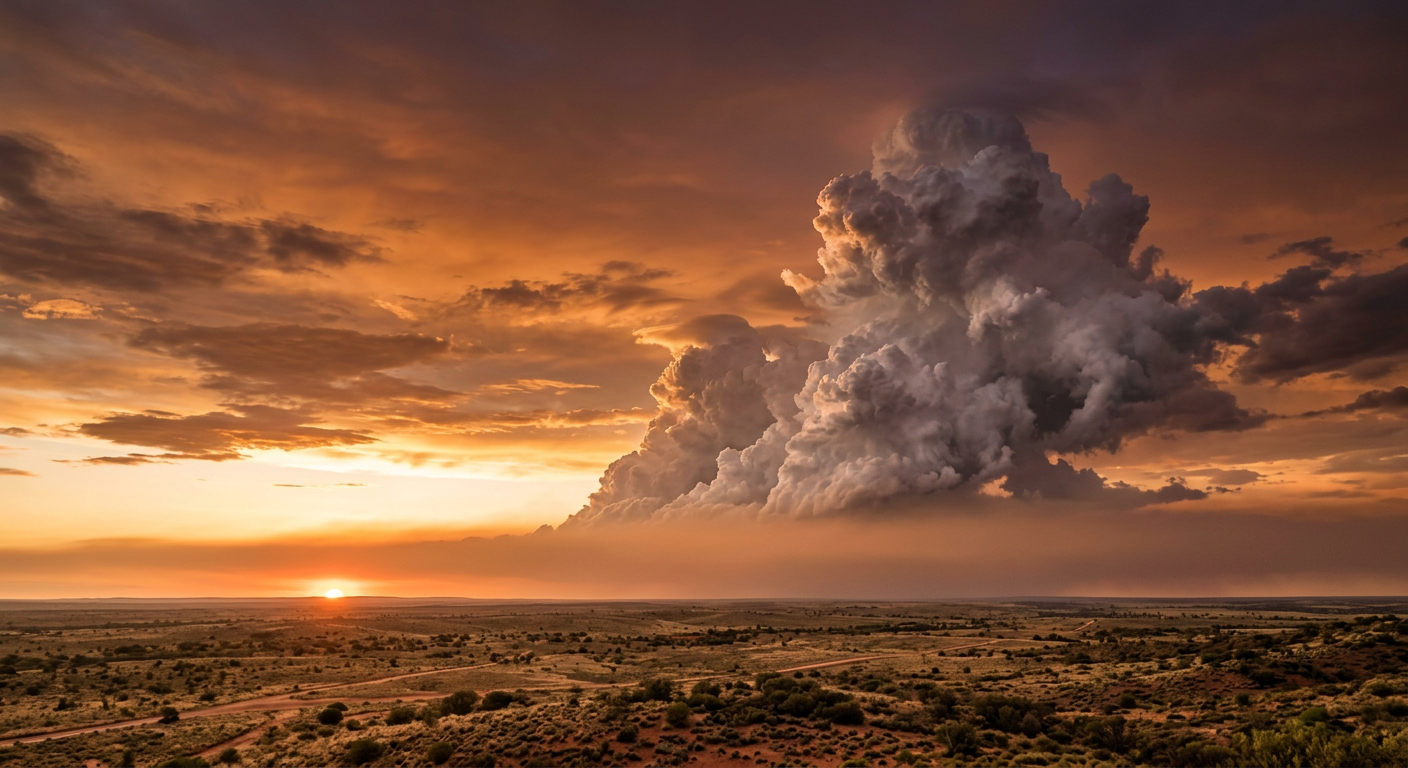 Explosive cumulonimbus clouds breaking through a capping inversion during late afternoon heating.