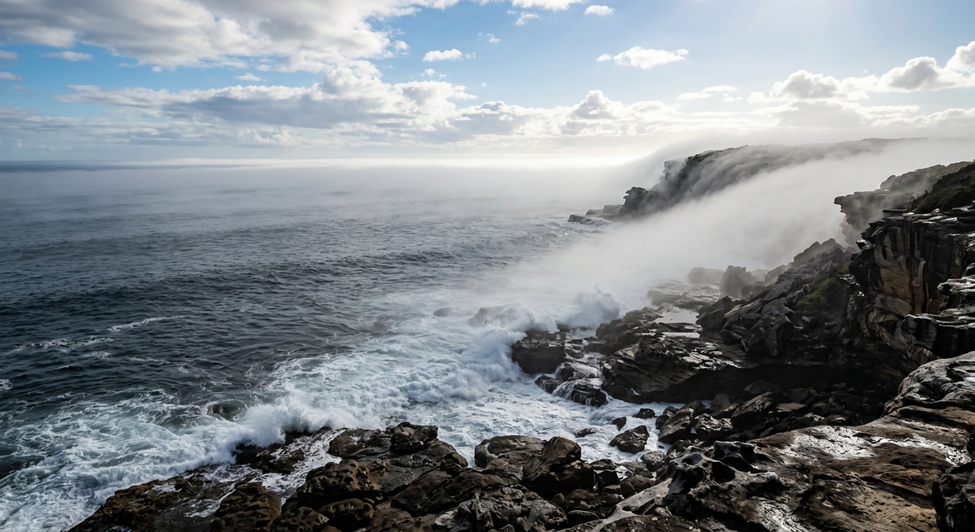 Dense bank of marine advection fog trapped by a coastal temperature inversion.