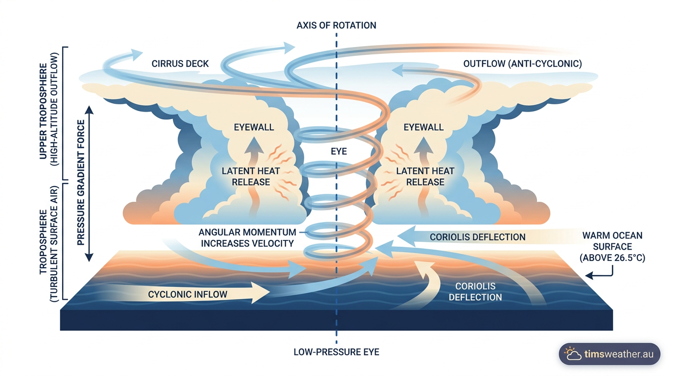 Photograph illustrating the role of the coriolis effect and angular momentum