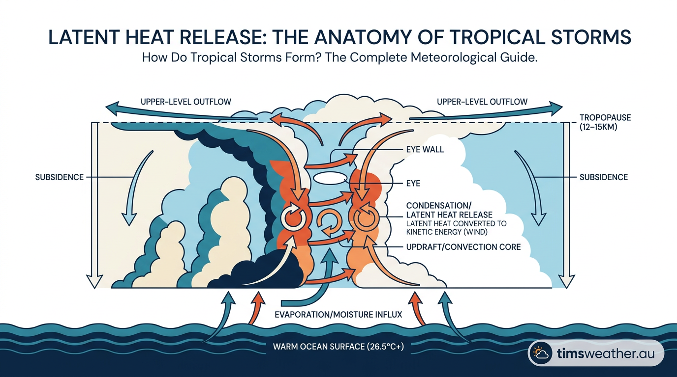 Diagram explaining latent heat release: the anatomy of tropical storms
