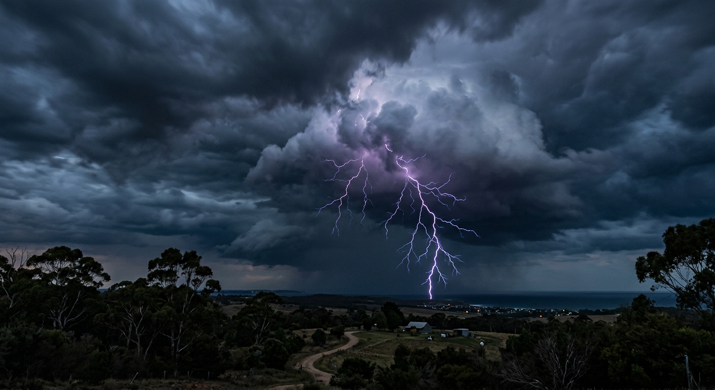 Branching stepped leaders descending from a negatively charged thunderstorm cloud.