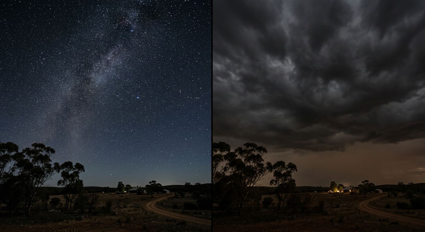 Comparison of clear skies and cloudy skies for nocturnal atmospheric cooling.