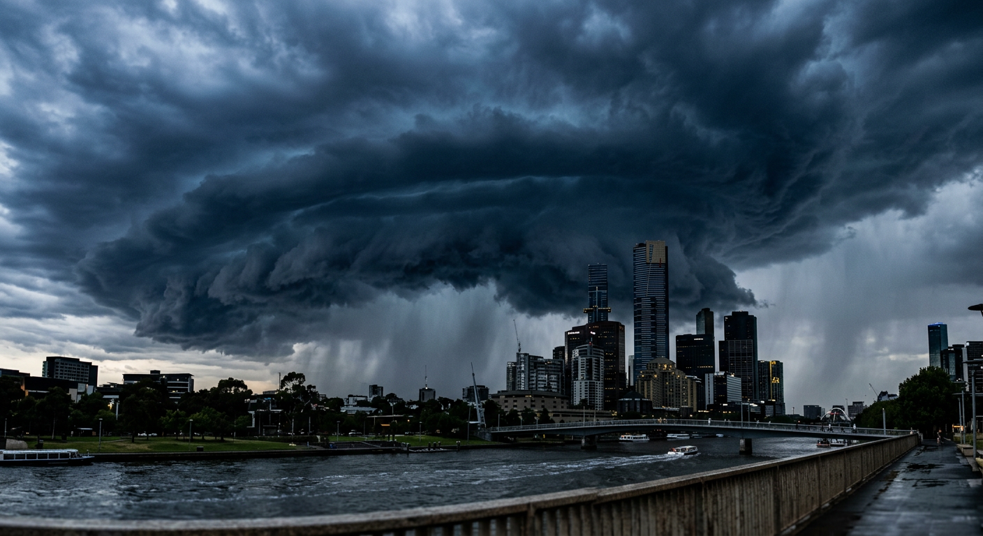 Supercell thunderstorms building over Melbourne during the March 2010 hailstorm