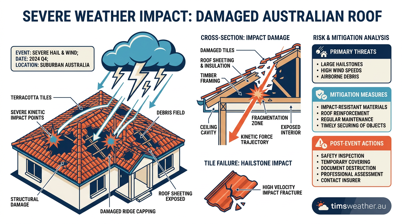 Damaged Australian roof after a severe hailstorm