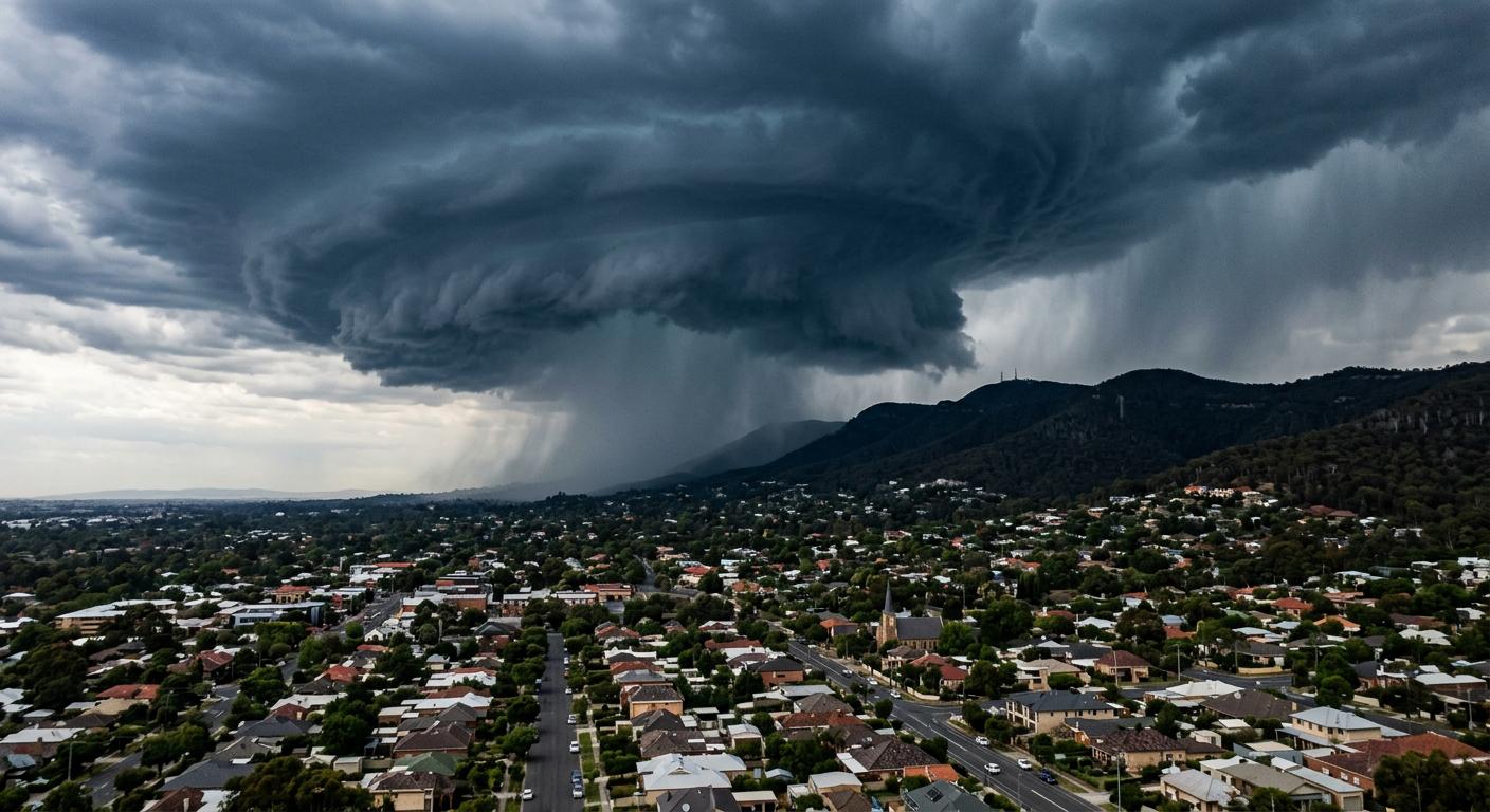 Dark supercell cloud over the Mount Lofty Ranges during the October 2021 Adelaide hailstorm.