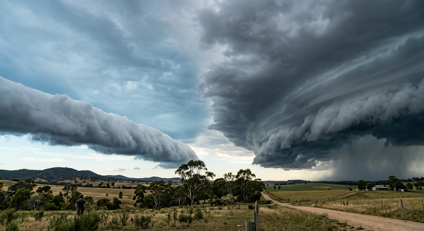 Comparison diagram showing a detached roll cloud versus an attached shelf cloud