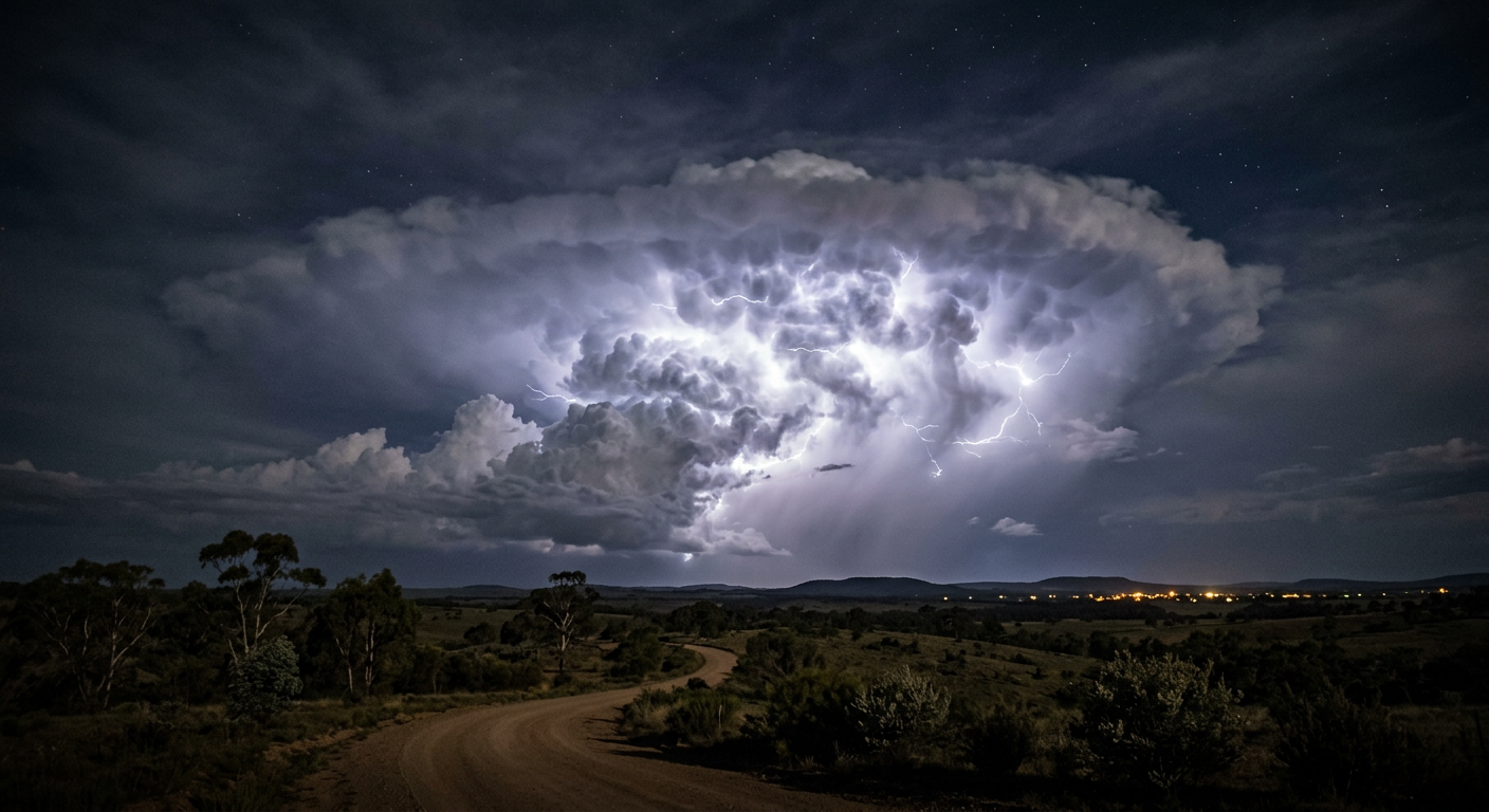 A large storm cloud glowing softly from within due to intra-cloud lightning.