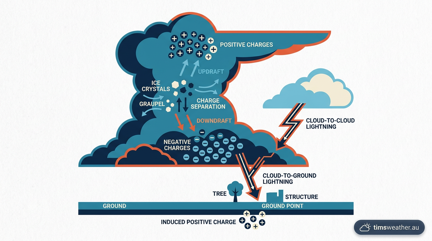 Diagram showing lightning forming inside a thundercloud.