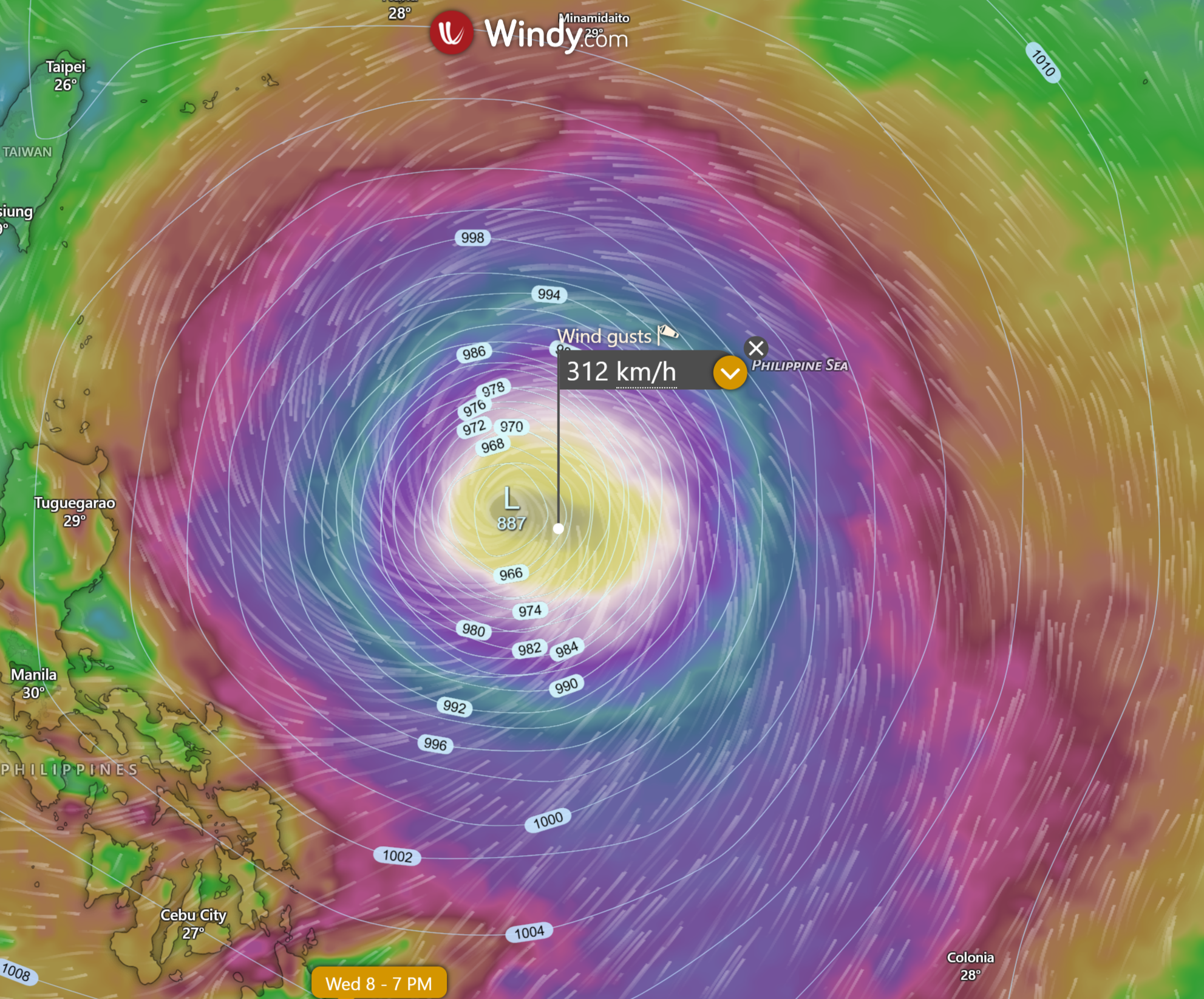 Satellite imagery showing a powerful Category 5 Super Typhoon Inday developing over the Western Pacific Ocean