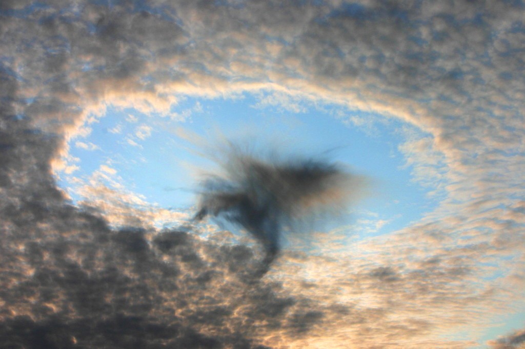 Fallstreak hole punched through a layer of altocumulus clouds Fallstreak hole punched through a layer of altocumulus clouds
