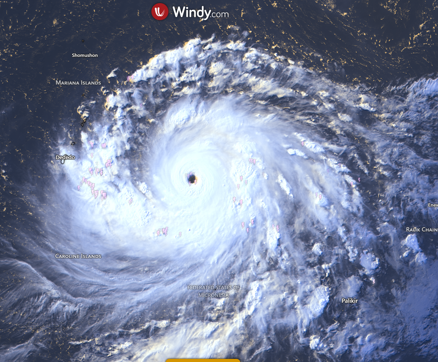 Satellite view of Typhoon Inday (Bavi) 2026 over Micronesia, showing its eye and cloud bands near islands. Satellite view of Typhoon Inday (Bavi) 2026 over Micronesia, showing its eye and cloud bands near islands.